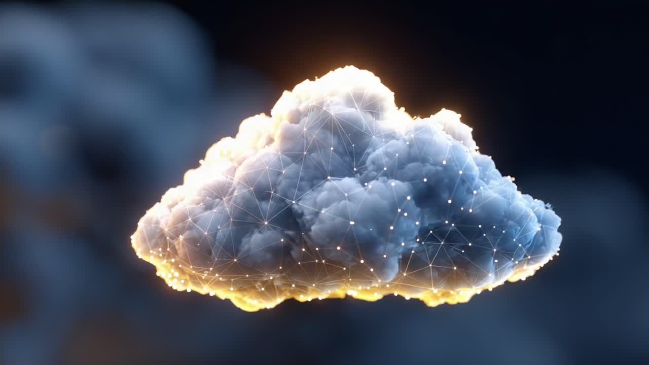 A Stunning Digital Representation of a Cloud Illuminated by Intricate Lights, Showcasing the Fusion of Nature and Technology in a Vivid and Artistic Display