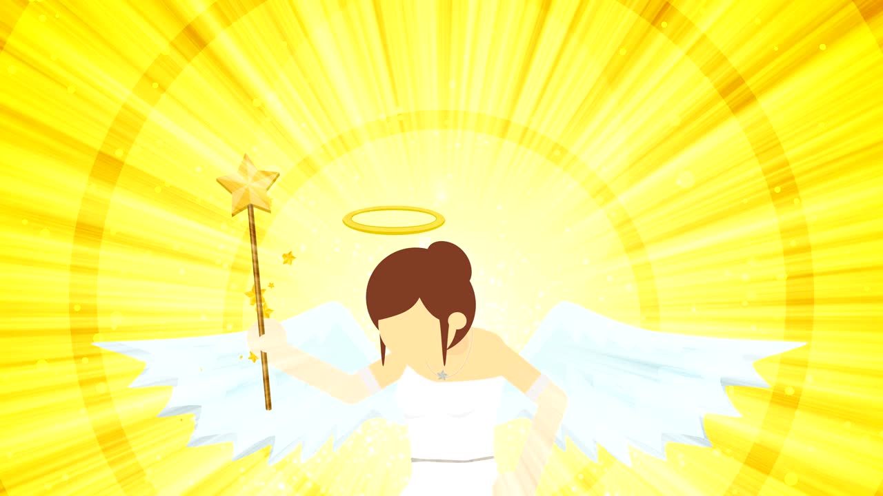 천국에서 날아다니는 만화 천사. 행복. 비즈니스 의상. 코스플레이. 루프 플래트 디자인.