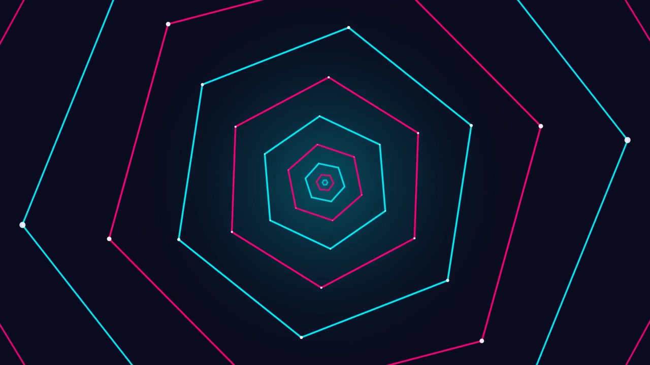 Abstract Tunnel of Glowing Neon Hexagons