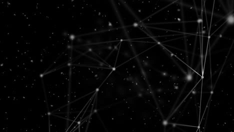 animación de partículas blancas sobre una red de conexiones contra un fondo negro