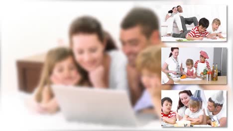 animación de una familia sonriente usando una computadora portátil