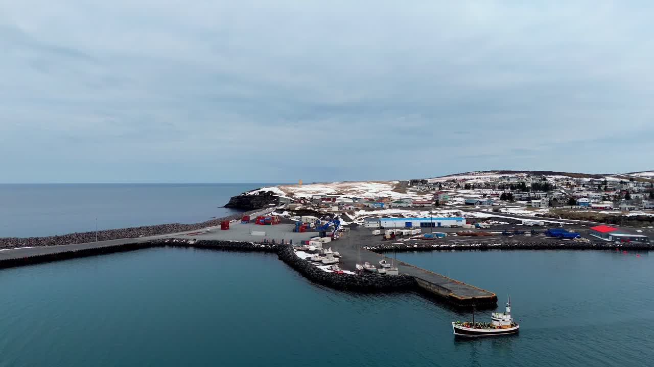 Aerial View of Húsavík, Iceland Coastal Fishing Town in North Iceland