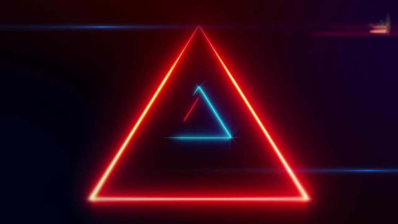 triángulos de neón azul y rojo, fondo abstracto