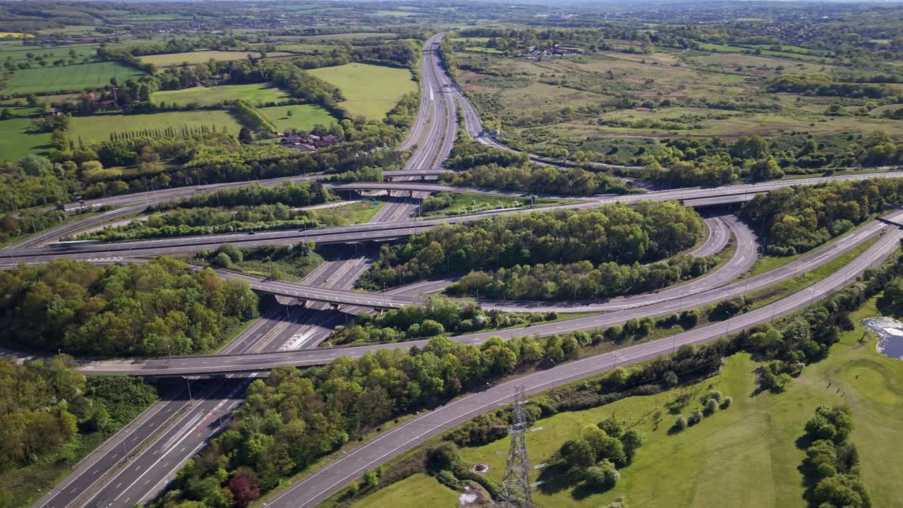 Hyperlapse Aerial Over Motorway Junction in the Daytime