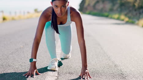 Sports,-shoes-and-indian-woman-in-road-getting