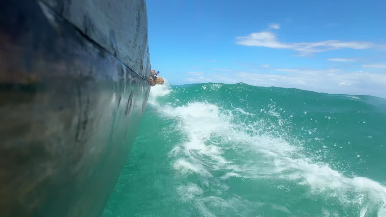 un barco navegando en un océano tranquilo y turquesa