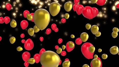 Animation-Fliegender-Bunter-Luftballons-Und-Lichter-Auf-Schwarzem-Hintergrund