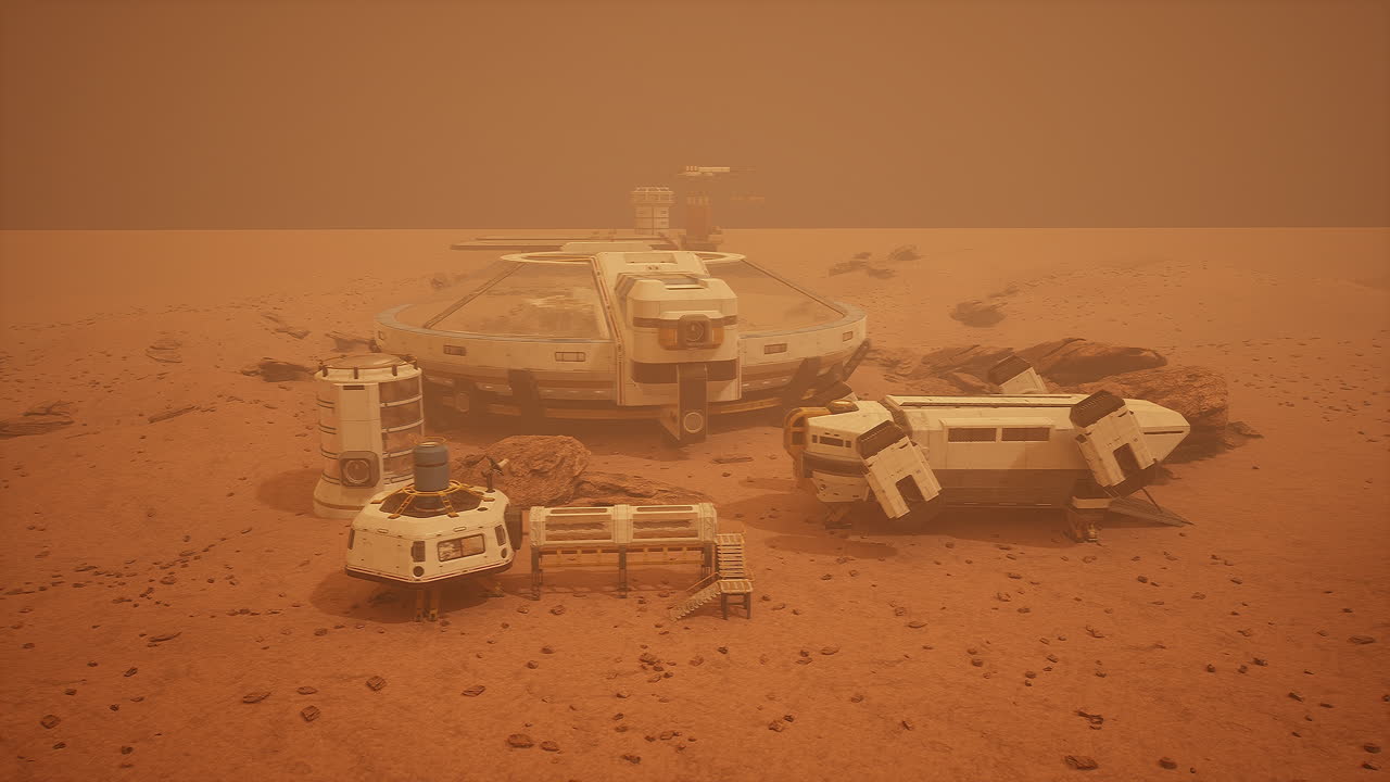 colonia de marte: una base de investigación futurista en una tormenta de polvo marciana