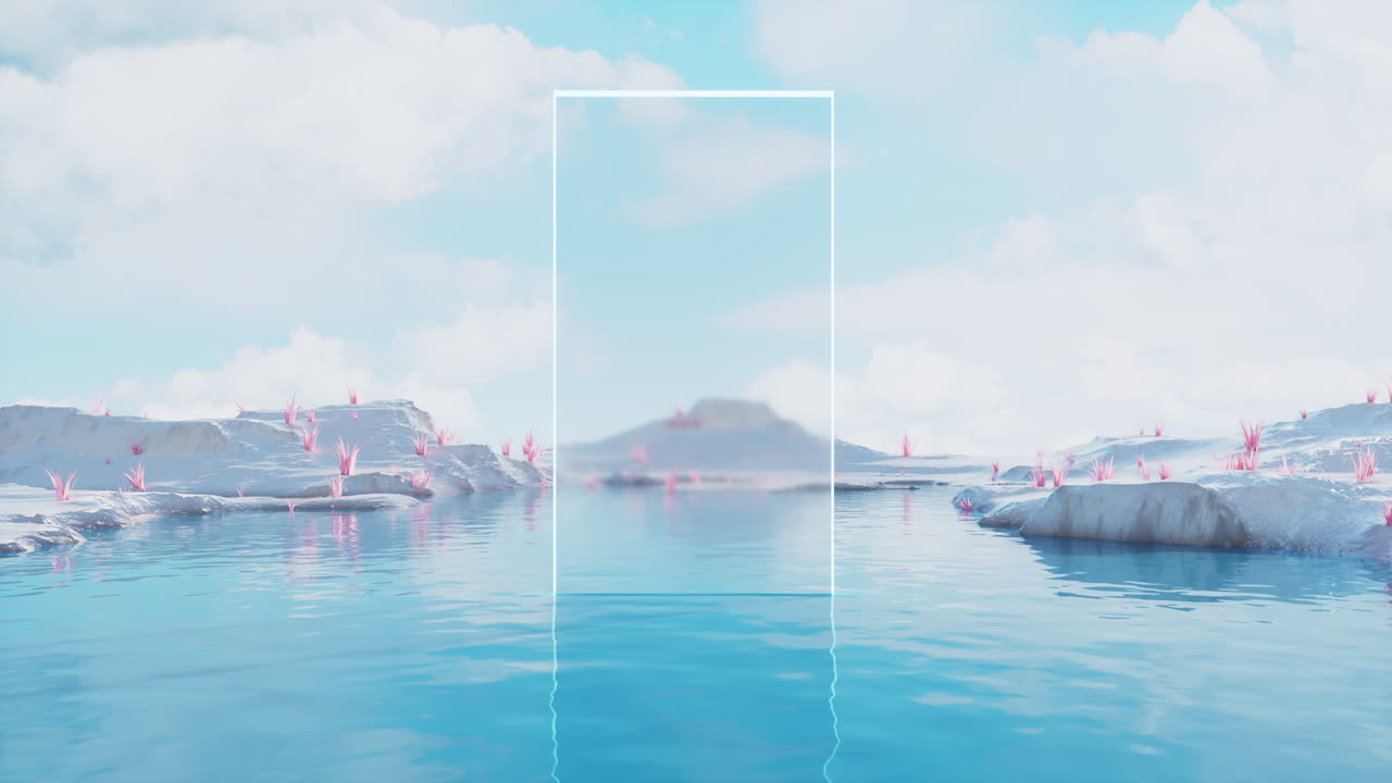 황량한 땅과 호수, 3d 렌더링