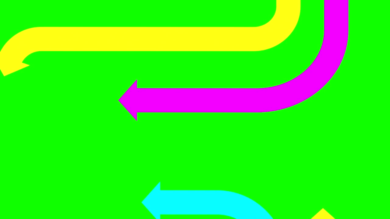 녹색 화면의 다채로운 화살표에서  아웃, cg 애니메이션