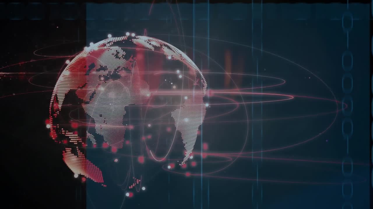 animación del globo con una red de conexiones a través del procesamiento de datos de codificación binaria