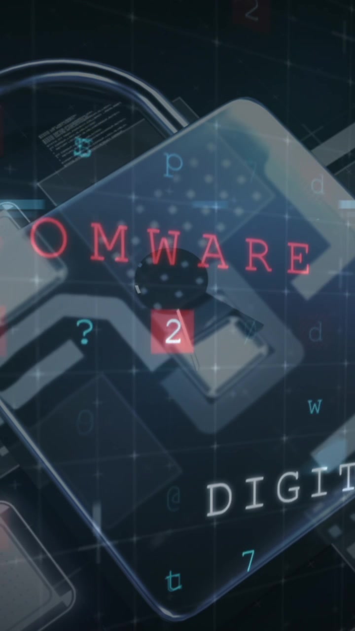 Animation af sikkerheds hængelås over databehandling på mørk baggrund