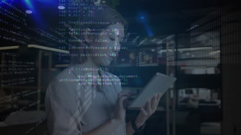 animación de procesamiento de datos sobre mujer de negocios asiática usando tableta
