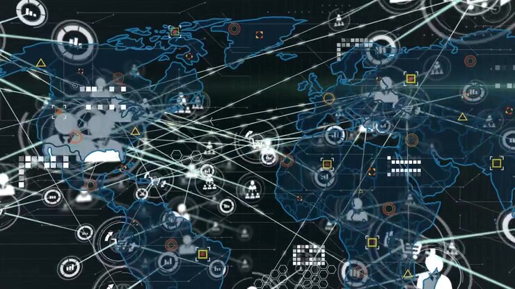 Animated World Map with Global Digital Network Connections