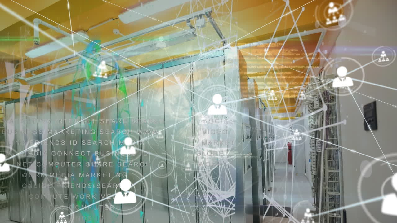 анимация сети соединений через серверную комнату