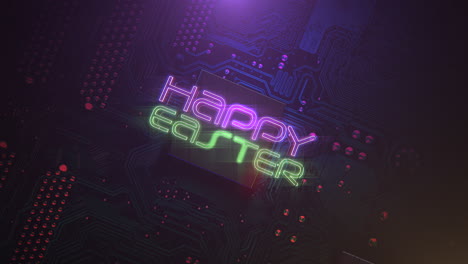 felices pascuas con esquema informático y líneas de neón