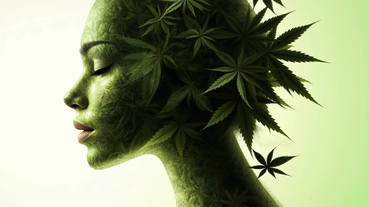 Nature beauty in harmony. A woman profile blends with lush green leaves, symbolizing a deep connection between humanity and nature bounty.
