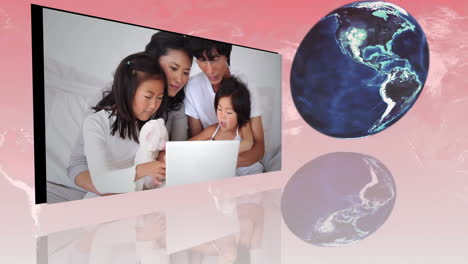 familias de todo el mundo usando internet con una imagen de la tierra cortesía de nasa.org