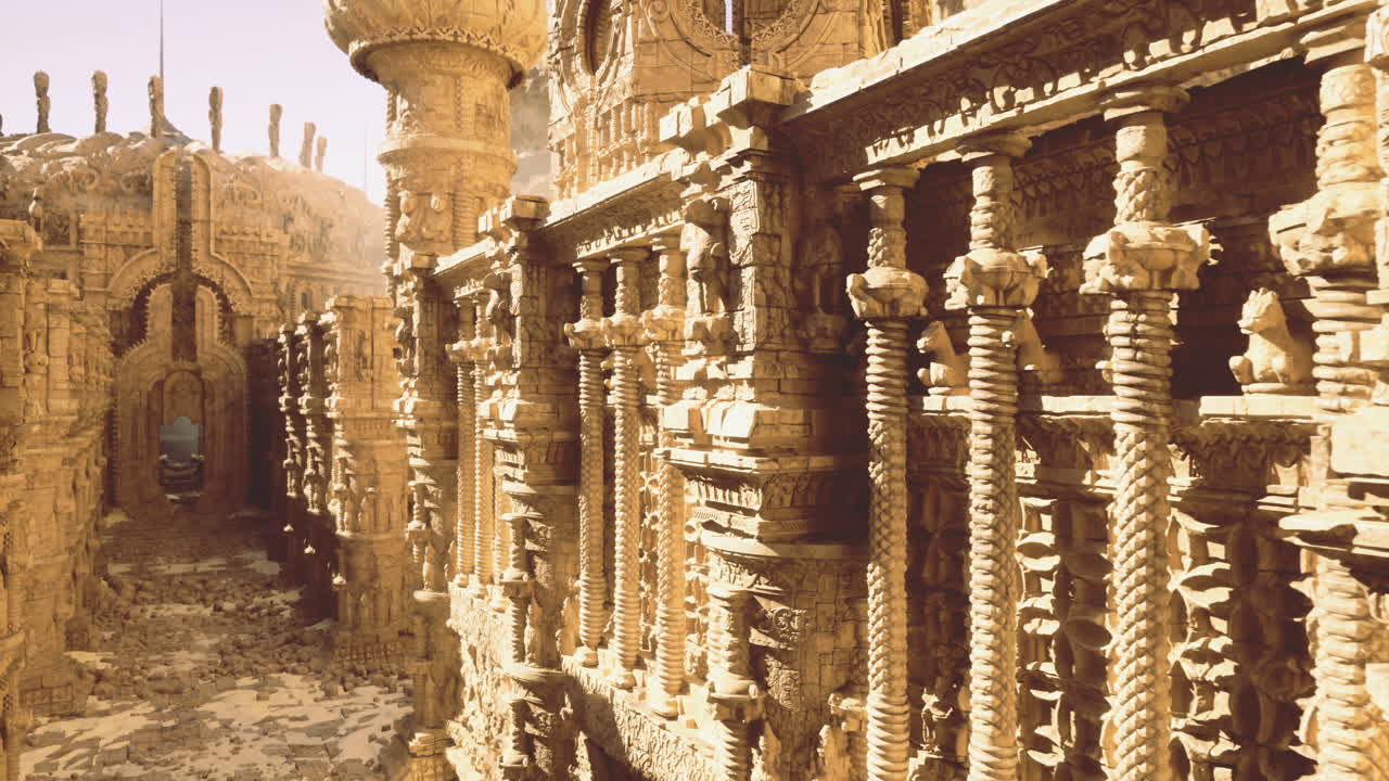 Intricate architecture of a grand sand castle with detailed sculptures