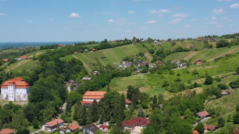 townscape in lush vegetated mountains in lendava town, slovenia, region of prekmurje