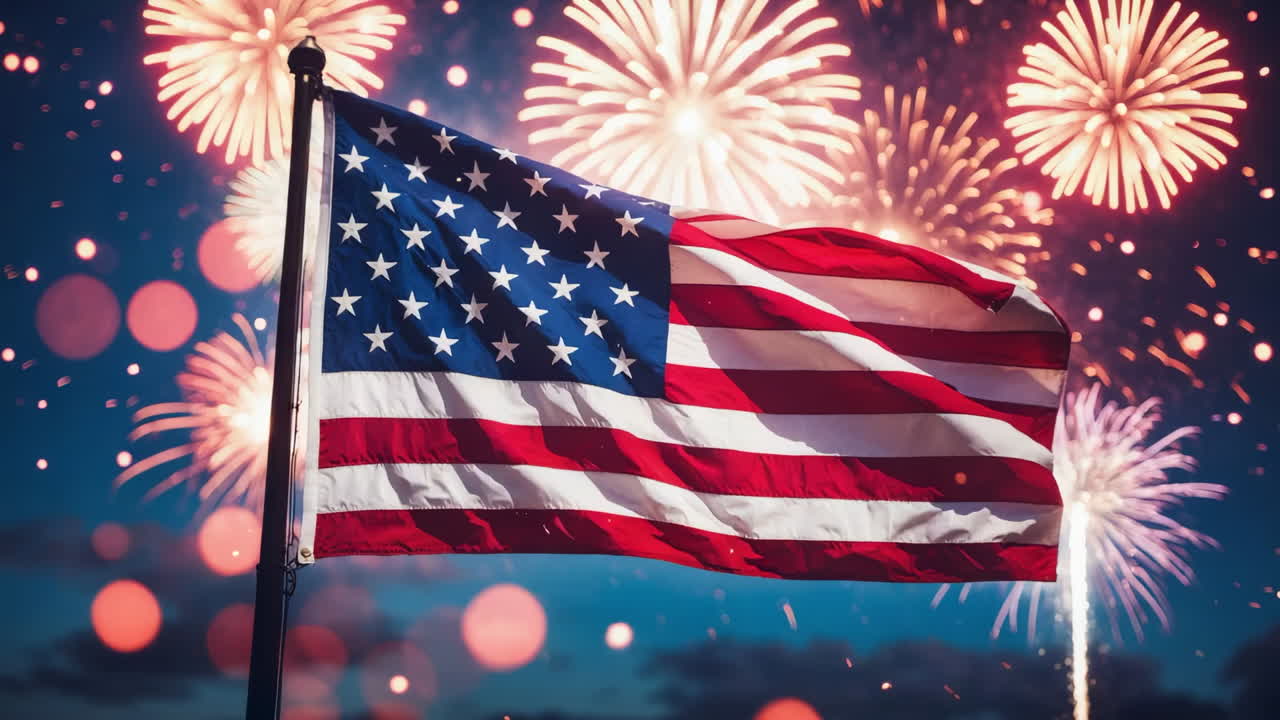 American Flag with Fireworks Celebration