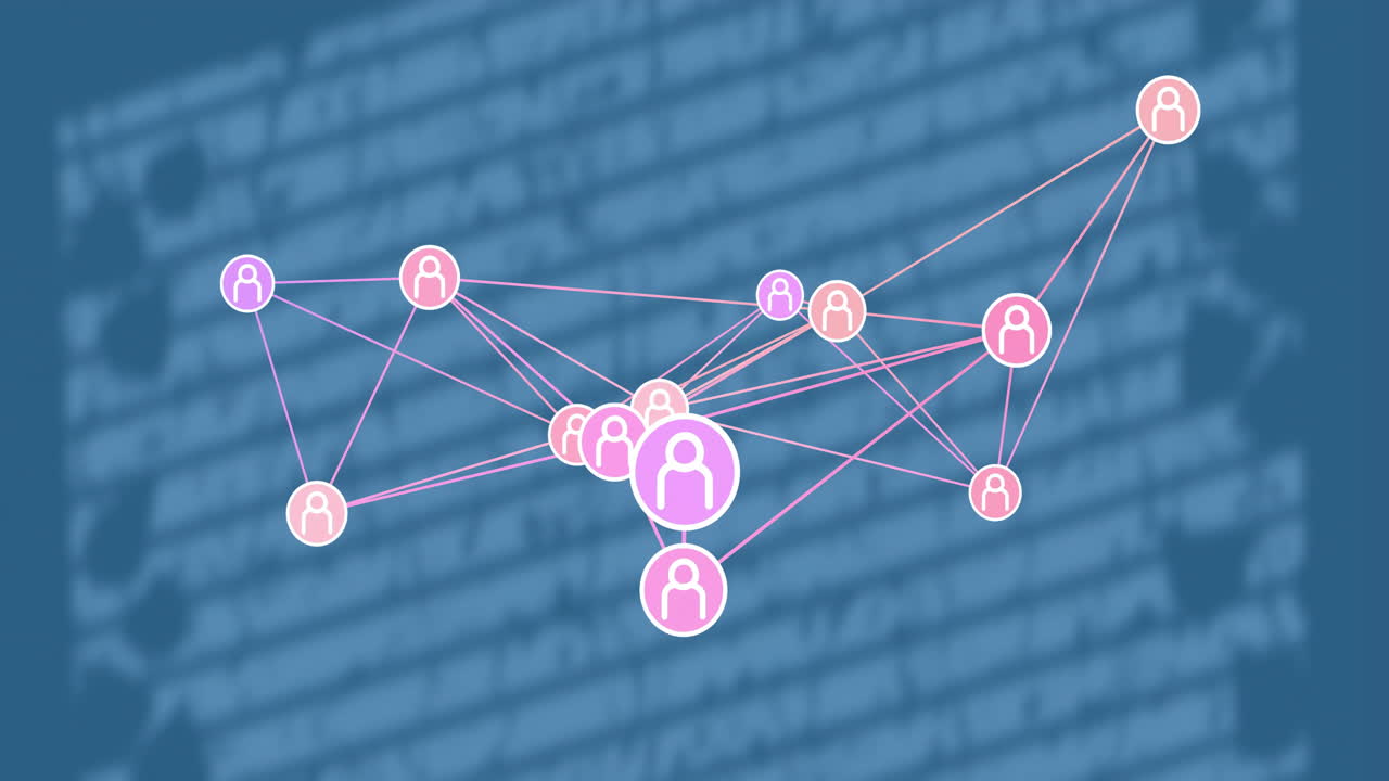 Animation of connected pink icons over blurred text background in school setting
