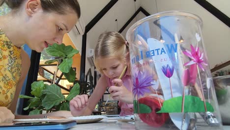 mother and daughter painting water lilies