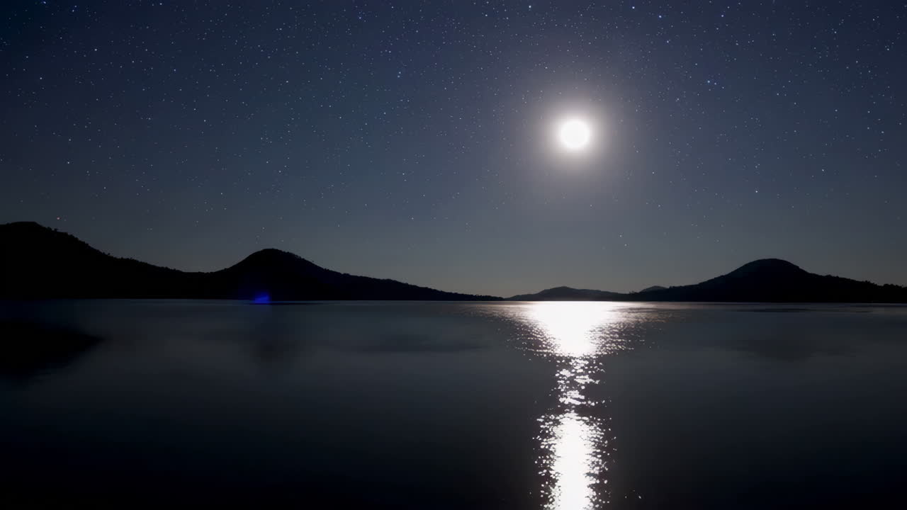 Night Sky over a Calm Lake with Full Moon