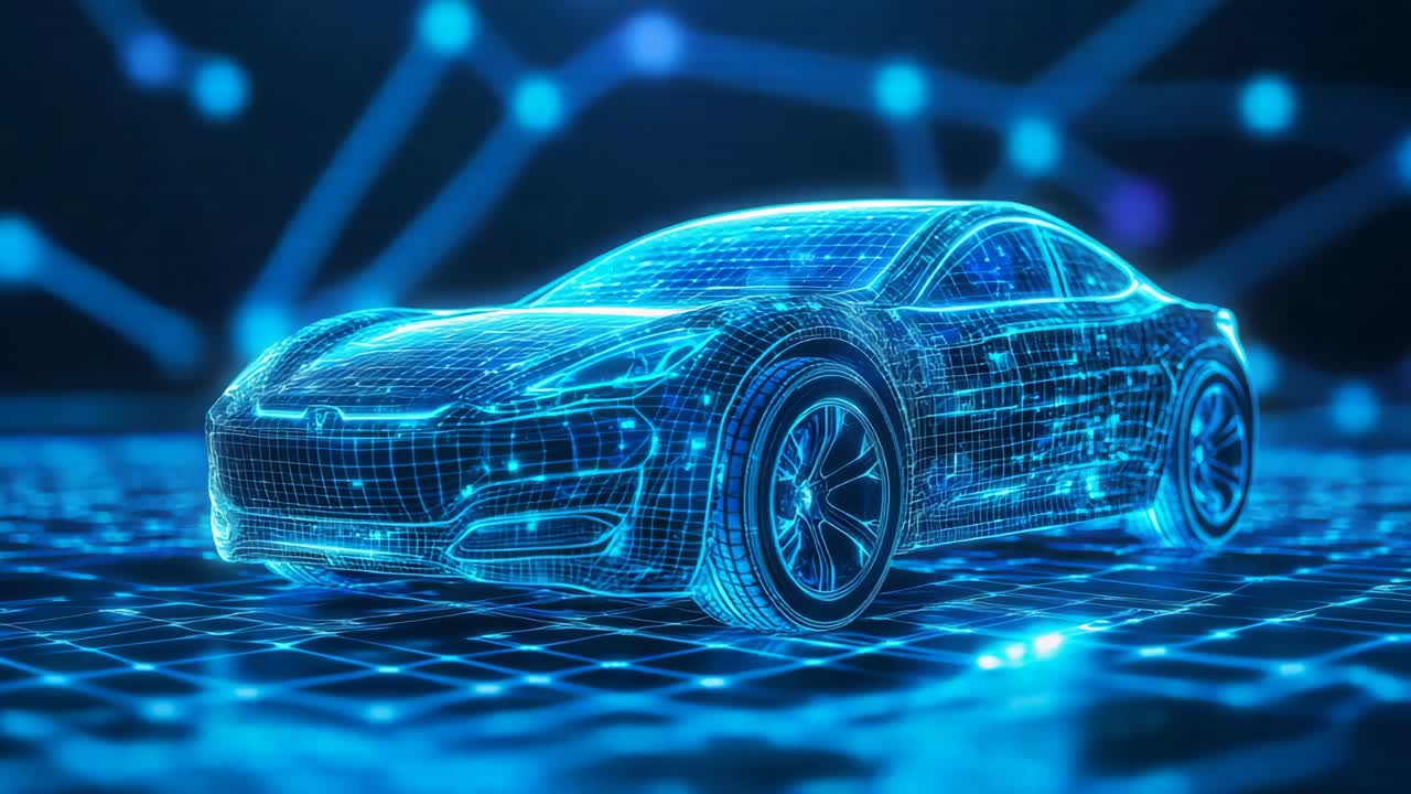 Digital Wireframe of a Futuristic Electric Car