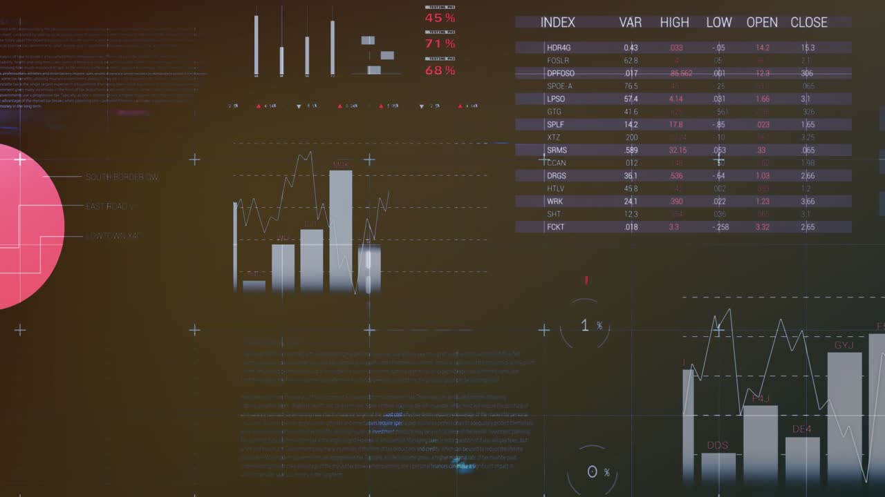 Animation of multicolored infographic interface against abstract background