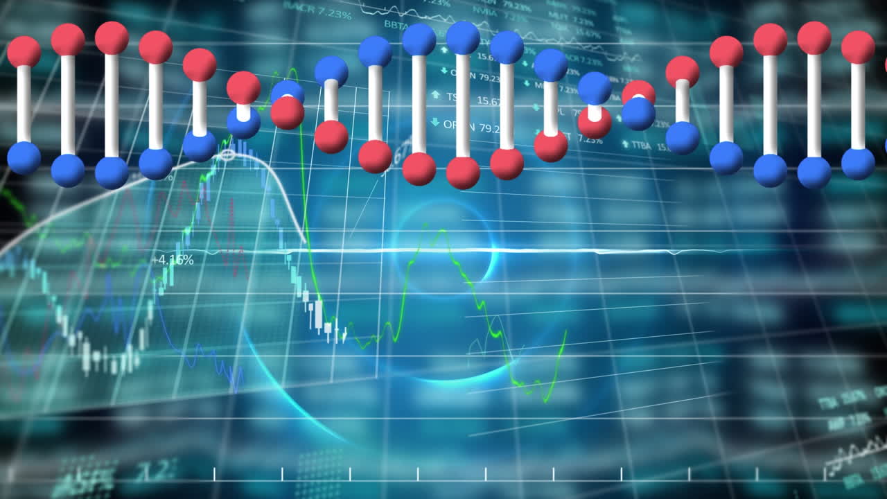 dna 스트랜드와 스 ⁇  스캐닝으로 금융 데이터 처리의 애니메이션