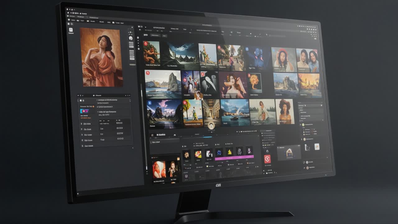 A Split-Screen Display Showcasing Digital Art Projects in Progress, with Visual Interfaces Highlighting Creative Workflow and Content Management Techniques