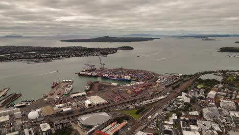 panoramic aerial view over the harbour area of auckland, new zealand