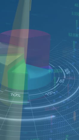 animación de estadísticas y procesamiento de datos sobre la turbina eólica sobre fondo azul