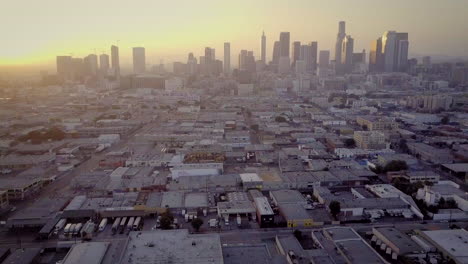 aerial view of los angeles cityscape at sunset or sunrise