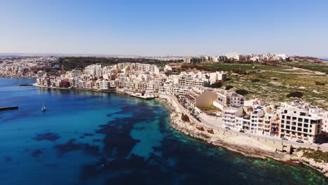 Aerial-drone-video-from-Malta,-Marsaskala-and-Zonqor-area-on-a-sunny-spring-day