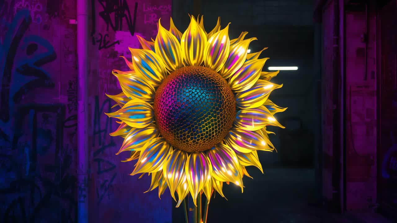 Neon Sunflower Urban Art