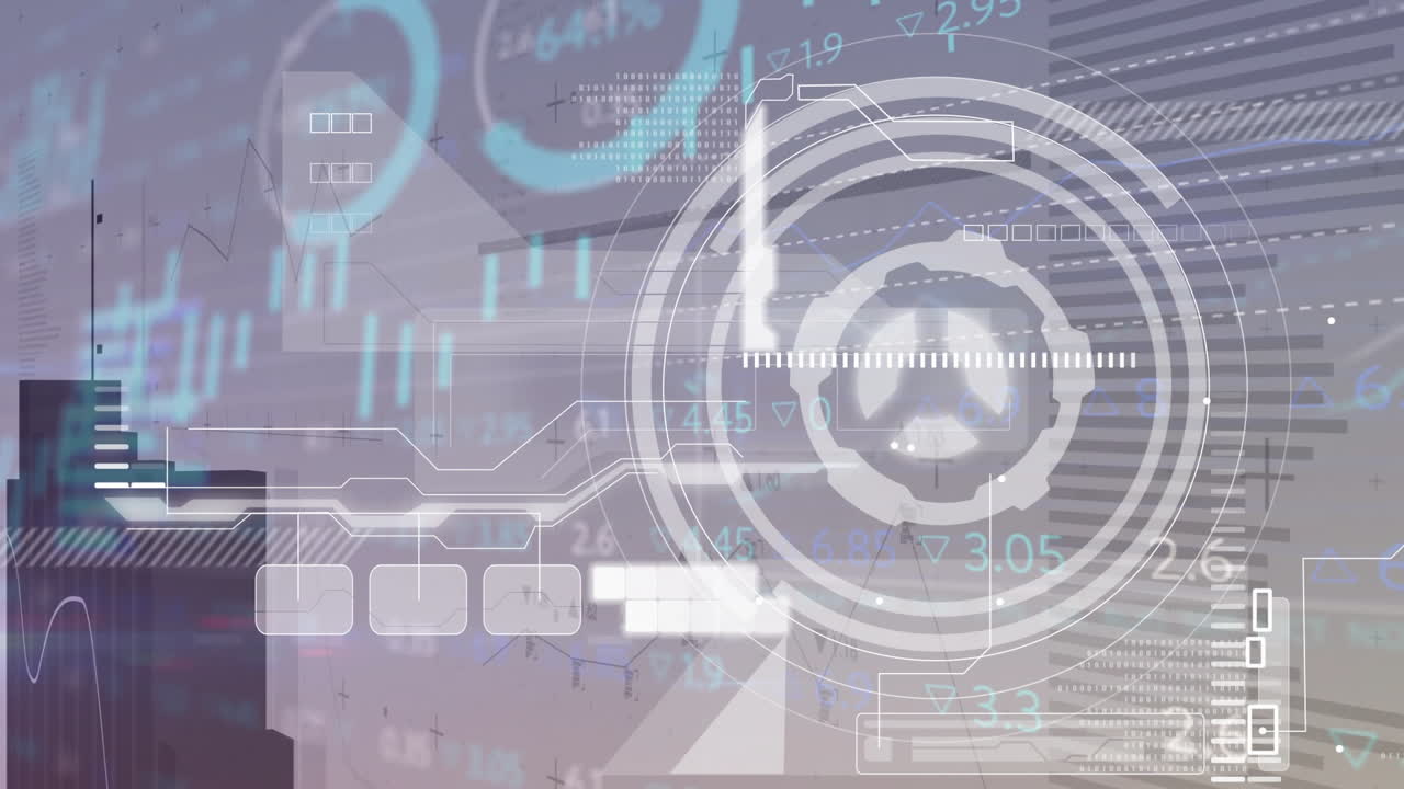 데이터와 그래프와 함께 도시 풍경에 대한 미래의 hud 인터페이스 애니메이션