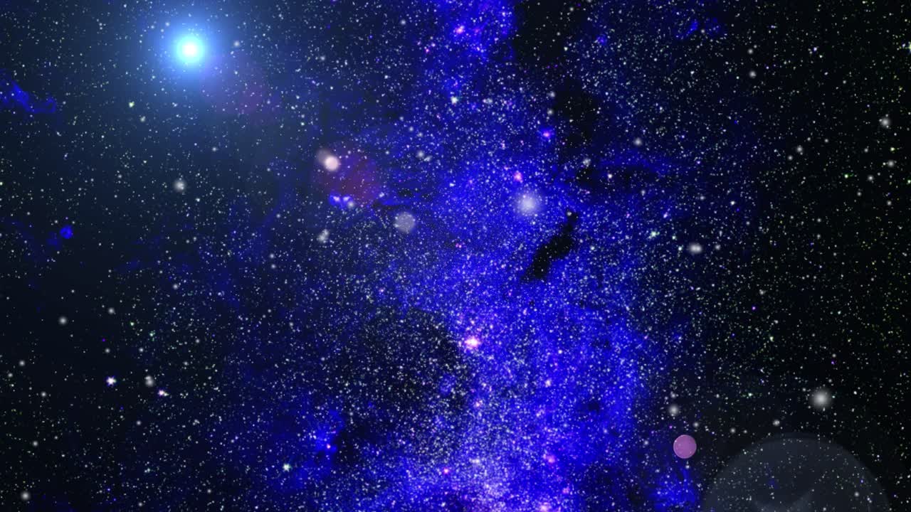 nube de nebulosa azul de 4k con estrellas brillantes acercándose en el universo