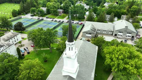 slow aerial rotation around stunning church spire