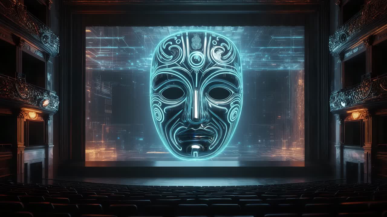 proyección de máscaras futuristas en el escenario