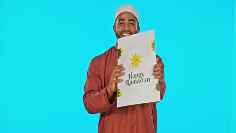 Eid-mubarak,-poster-and-join-with-a-muslim-man