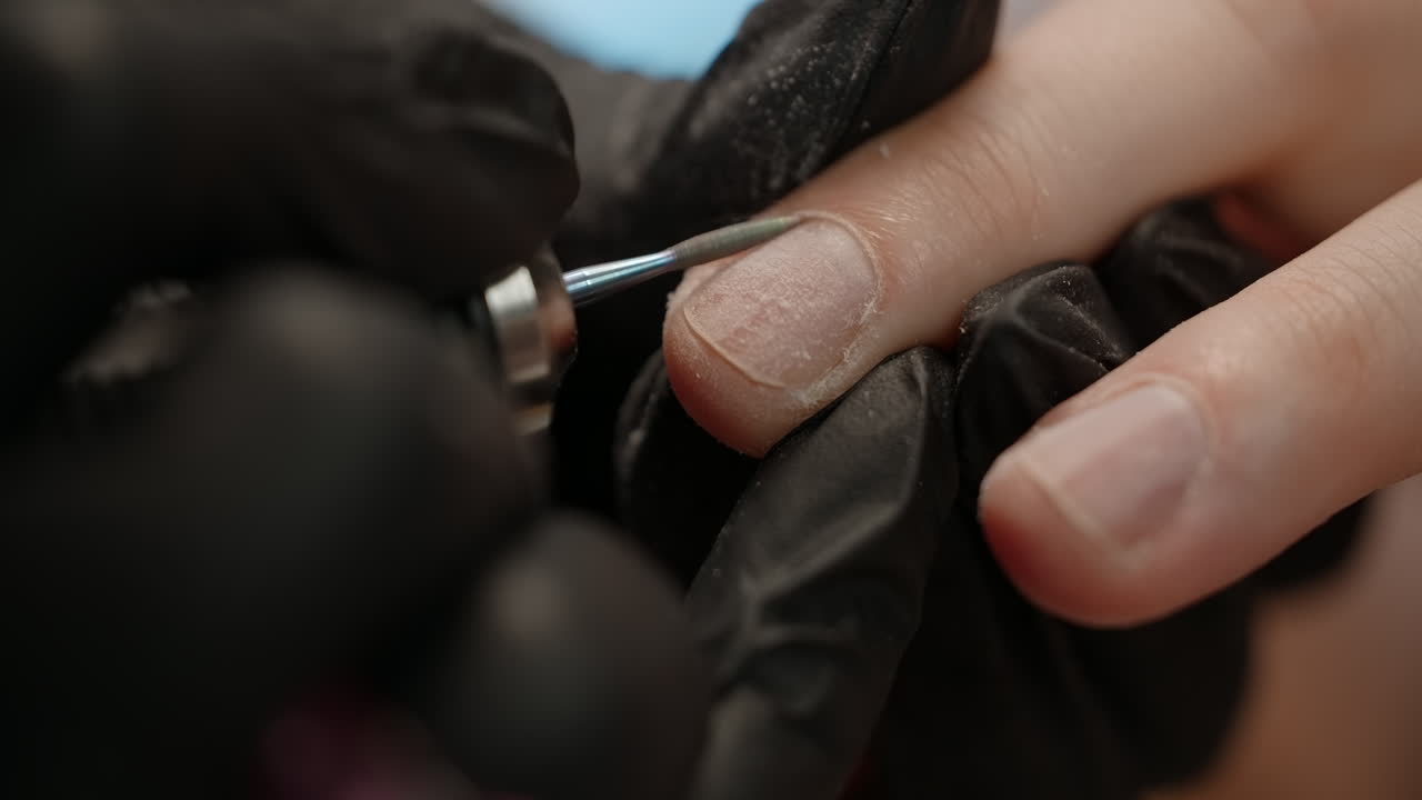 Close-up of a Nail Technician Filing a Fingernail