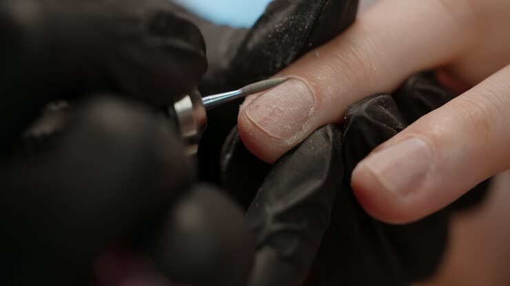 Close-up of a Nail Technician Filing a Fingernail