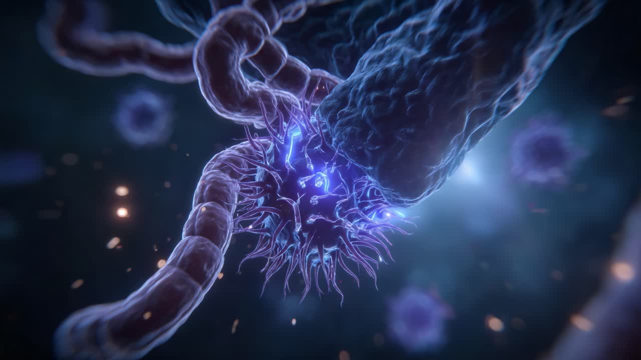 Interazione complessa della vita microbica: una vista ravvicinata dei batteri che interagiscono con le cellule immunitarie in un ambiente cellulare dinamico