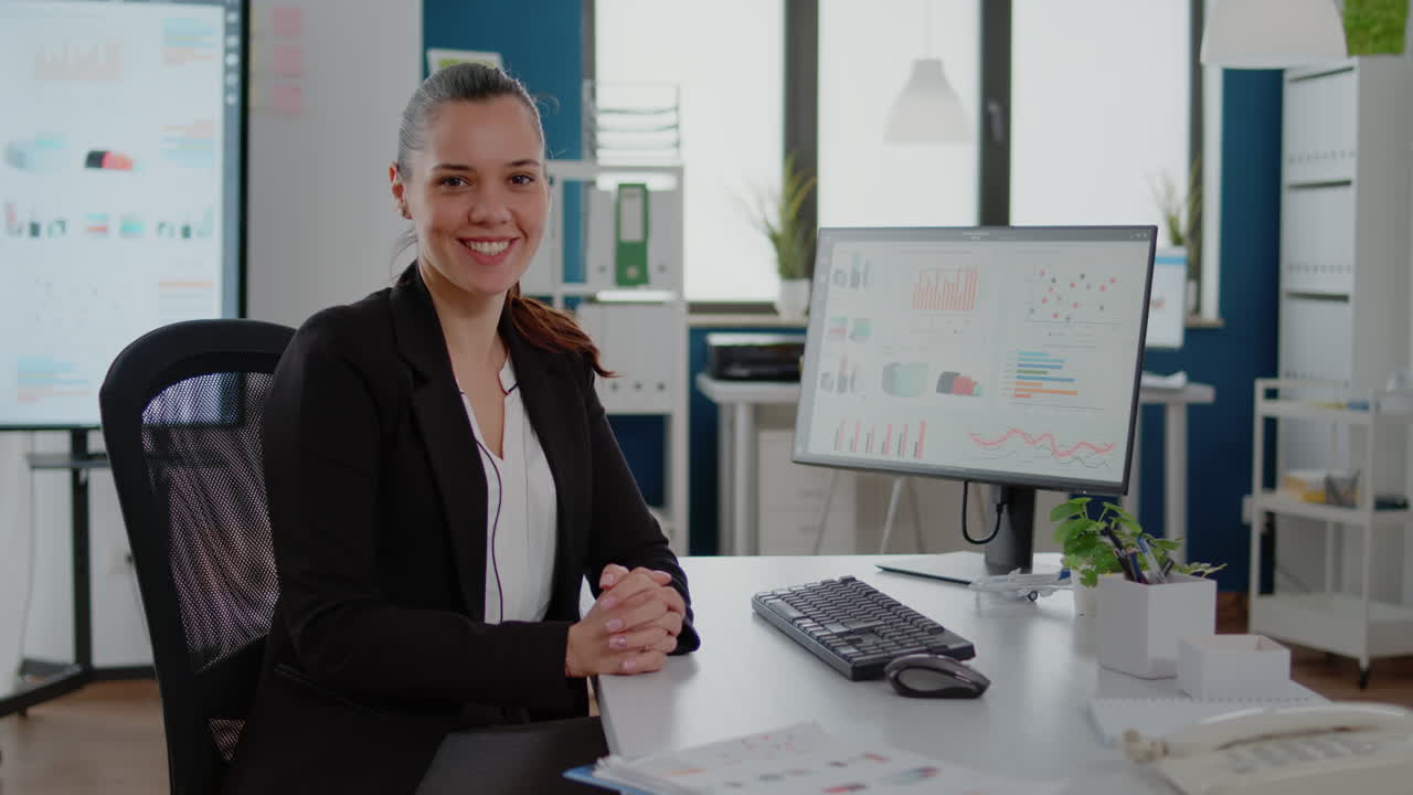Portrait of woman working on business with computer
