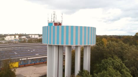 Drone-rises-over-a-water-tower-in-Antwerp-Belgium