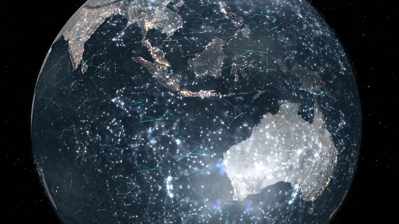 프랙탈 데이터 연결로 연결된 세계 지구 스핀