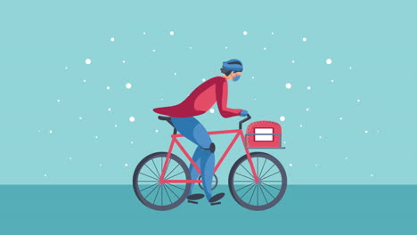 delivery service worker in bicycle animation