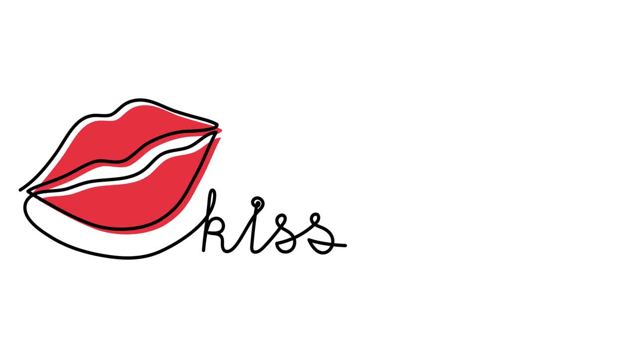 Animated illustration. Continuous One Line script cursive text kiss me. Hand-drawn minimalist style. 4K video